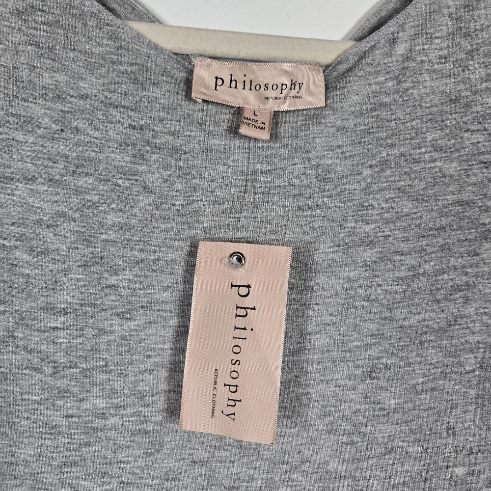 NEW Philosophy Alex Mist Gray Heather Cap Sleeve Jersey Knit T-Shirt Top Large - Picture 4 of 13